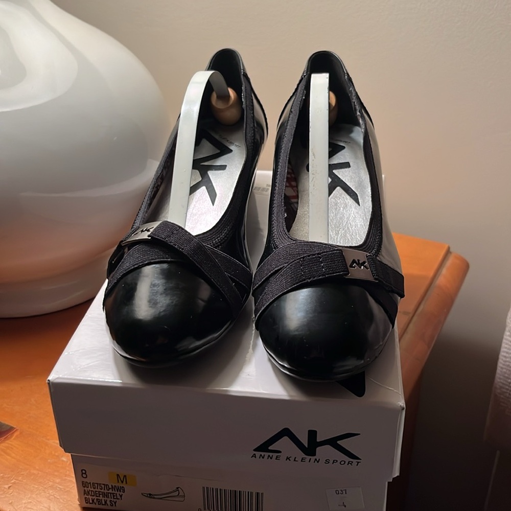 Anne Klein Sport black patent wedge